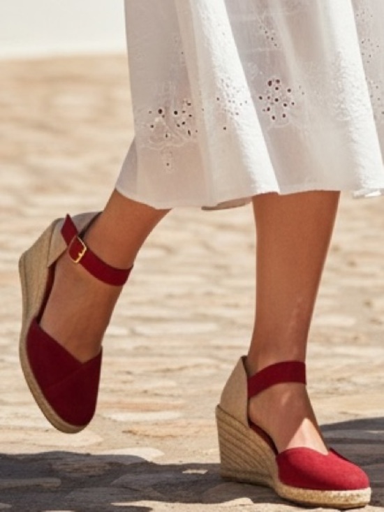 Lauren Ralph Lauren Shoes - Lauren Ralph Lauren Red Canvas Espadrille Wedge Sandals with Ankle Strap